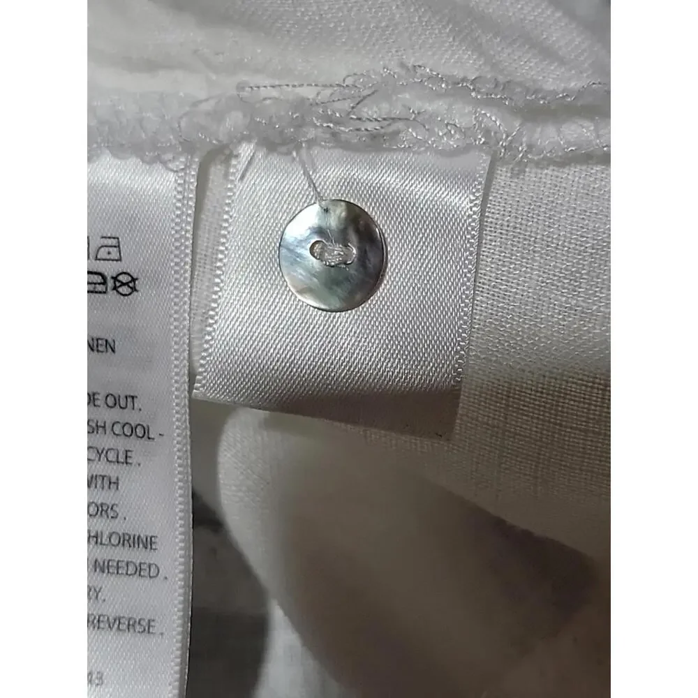 Tahari 100% Linen White Size M Roll-tab Sleeves Button Down Shirt Tunic Top #C - Picture 12 of 12